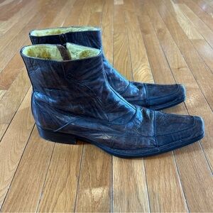 ALDO Distressed Brown Leather Western Boots Snip Toe Zip Men’s Sz 45 US Sz 12